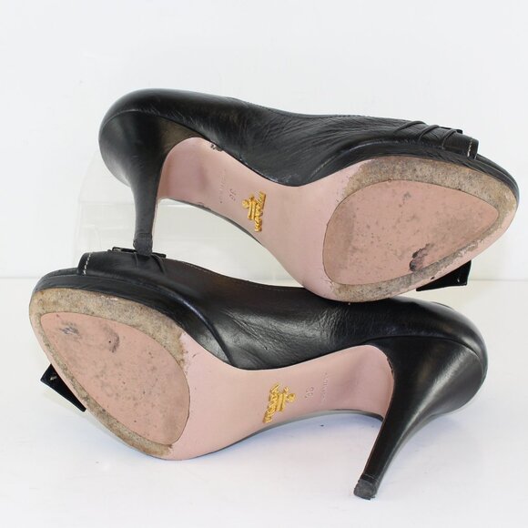 Prada Leather Peep Toe Bow Pumps Womens (EU 36/US 6) - Picture 8 of 9